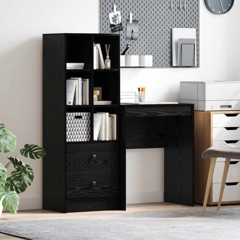 Escritorio con cajón con estante 2 pcs Roble Negro