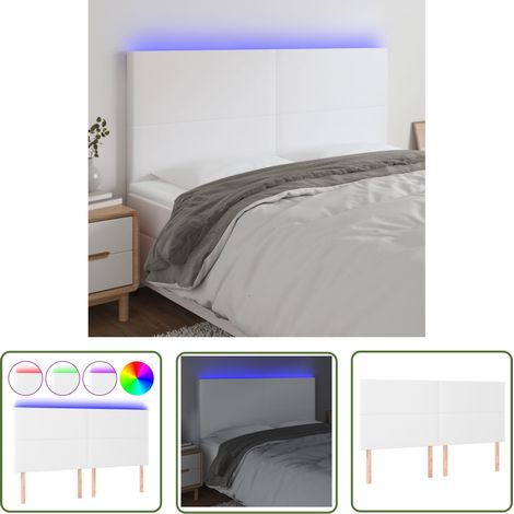 The Living Store Tête de lit à LED Blanc 160x5x118/128 cm Similicuir - Tête De Lit Led - Tête De Lit Blanche - Tête De Lit Moderne - Tête De Lit Rembourrée - Simicuir (1/5)