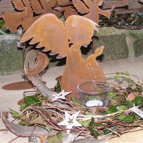 Ange de Noël en Métal Patiné Décoration de Jardin et Intérieur sur Socle ou Tige - PANGIVO (1/2)