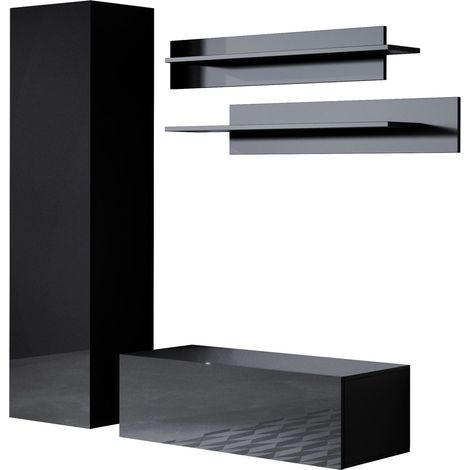 Wohnwand  Mediawand  Möbel TV  TV-Schrank  Wohnzimmer  Wohnmöbel  Anbauwand  Möbelkombination  Hängend  160cm  Luke 1B  Schwarz Glanz