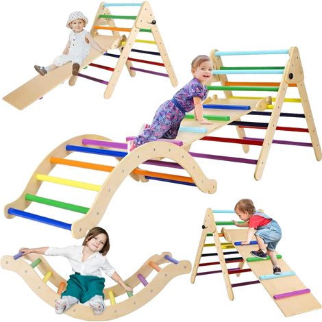Triangolo da arrampicata per bambini, realizzato in legno di betulla e pino, 180 x 50 x 83 cm, portata massima 60 kg, età consigliata 3-7 anni, stile moderno e minimalista. (1/5)