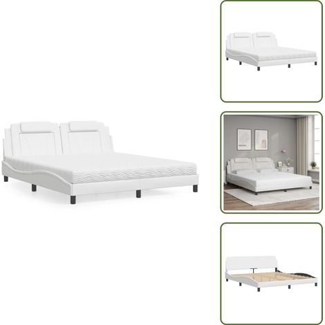 The Living Store Lit avec matelas blanc 180x200 cm similicuir - Lit Double - Lit Avec Matelas - Lit Design - Lit Moderne - Lit Confortable