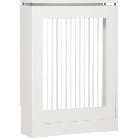 Cache-radiateur moderne à lattes maison MDF acier 60x18x84cm, blanc (1/5)