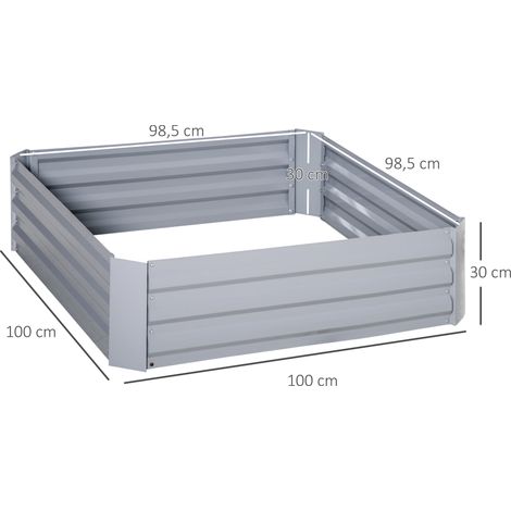 Jardinière, lot de 2, bac à fleurs, fond ouvert, structure en acier, gris, (2 x) 100 x 100 x 30 cm (1/5)