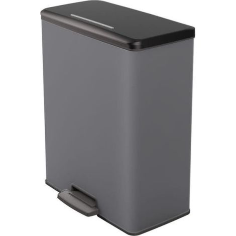 Curver – Poubelle à pédale duo rectangle 52L – 2 compartiments 26L – Dimensions 49 x 32 x 61 cm – Design anthracite élégant
