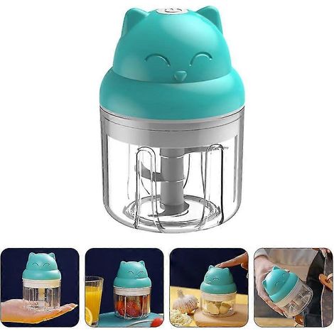Hachoir à viande, broyeur à légumes, presse-ail électrique, robot multifonction pour avocat, potiron, poivron, oignon et viande, 250 ml, bleu, portable (1/4)
