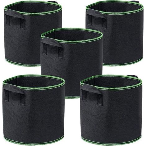 Lot de 5 sacs de culture – Sacs de culture – Pots de culture – Sacs à plantes – Réutilisables – Pour le jardinage, les plantes, les fruits ou les fleurs – 5 gallons – 25 x 30 cm – Feutre – Noir (1/5)