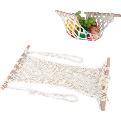 Panier à fruits suspendu Hamac de fruits avec Corde de coton et Planche particulière - Design Simple pour Cuisine et Déco Maison avec 4 Hooks Collants et 4 Hooks à Clou (1/5)