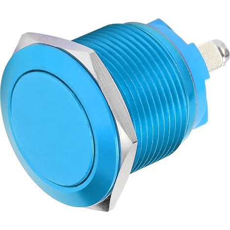 Interrupteur à bouton-poussoir métallique à tête plate, entièrement oxydé, à réarmement automatique, vis de réglage, commande au pied, 19 mm (bleu) (1/5)