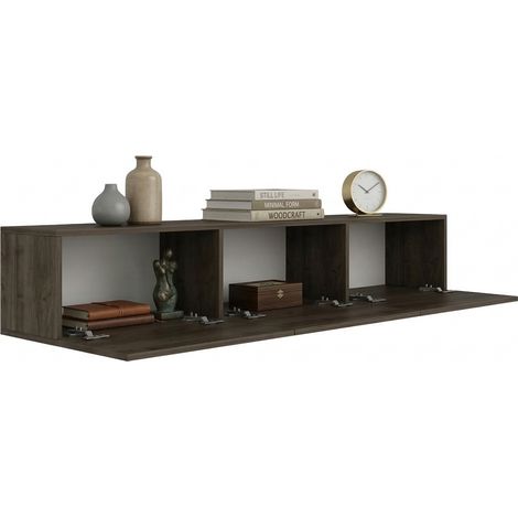 Mobile Porta tv Saonara, 3 Vani, 3 Ante, Apertura a Ribalta, 150x32x30h cm Marrone Noce