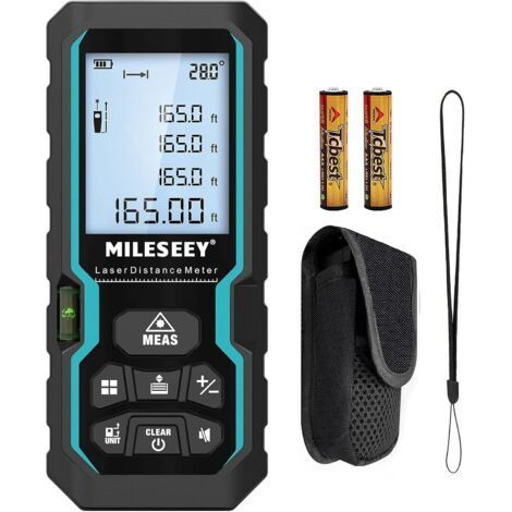 Télémètre laser numérique 50m – Précision ± 2mm – Écran LCD rétroéclairé – IP54 résistant à l'eau et à la poussière – Mesure de surface et volume - 165ft (1/4)