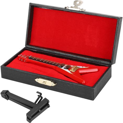 Miniatur-Gitarre, rot, 10 cm – Musikinstrument, Dekoration, Geschenkidee, Miniatur-V-förmiges Modell (1/5)