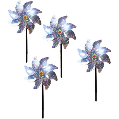 Lot de 4 moulins à vent réfléchissants pour décoration avec tige de connexion et dispositif de bannissement
