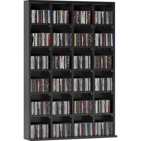 Meuble rangement multimédia 456 CD/ 336 DVD - bibliothèque en bois avec étagères réglables, 89 x 130,5 cm, noir