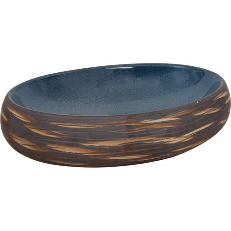 Maison Exclusive - Lavabo da Appoggio Marrone e Blu Ovale 59x40x15 cm Ceramica