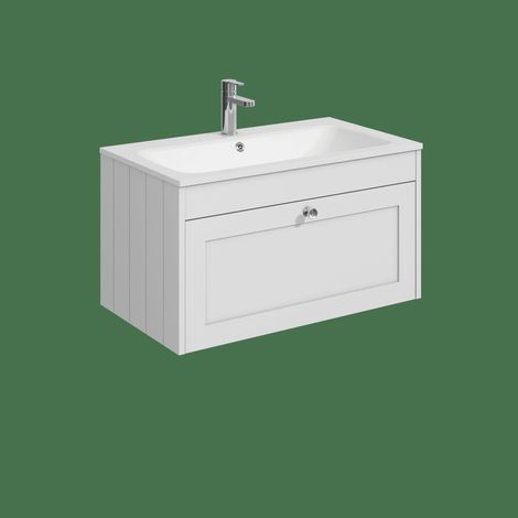 Balterley Butterton 800mm Wall Hung 1 Drawer Unit with Stone Basin 1 Tap Hole - Satin White
