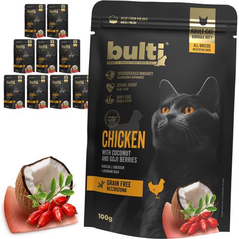 BULTI Superfood, pâtée pour chat au poulet, noix de coco et baies, 10 x 100 g (1/3)