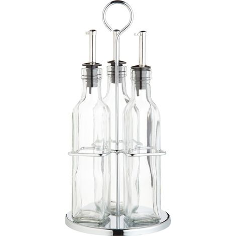 KitchenCraft World of Flavours, Set di bottiglie per olio e aceto con cestello in acciaio inox e tappo rimovibile, dispenser per olio, bottiglia per olio d'oliva e bottiglia per aceto in vetro, set da (1/4)