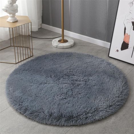 Mode Couleur Unie Tapis Rond, épaisse Peluche Moelleuse Tapis Chambre, Antidérapant Doux Tapis Chambre, Lavable(60cm,Gris) (1/5)