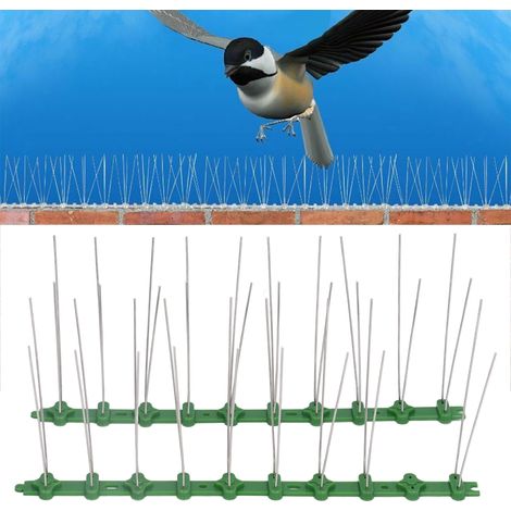 Pics anti-oiseaux en PP vert de 25 cm, 12 pics anti-oiseaux en acier inoxydable, pics anti-chats. (1/5)