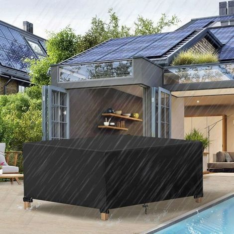 Möbelabdeckung 123 x 123 x 74 cm. Wasserdichte Gartenmöbelabdeckung. Schutzhülle für Tisch, Sofa, Sessel und Stühle. Schwarz. (1/5)