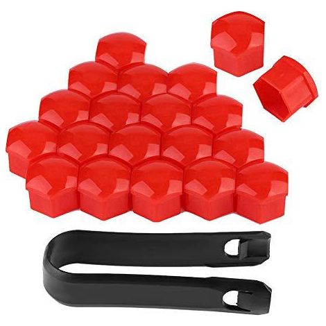 20 piezas cubiertas para tuercas de rueda de coche, 17mm, cubiertas para tornillos de cubo Exterior, protección de pernos (rojo) (1/5)