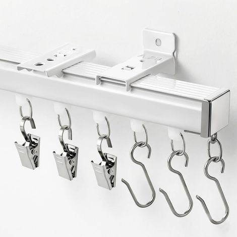 Rail à Rideaux Réglable 183-274 cm Montage Plafond ou Mur Séparateur de Pièce avec 3 types Crochets, Blanc (1/5)