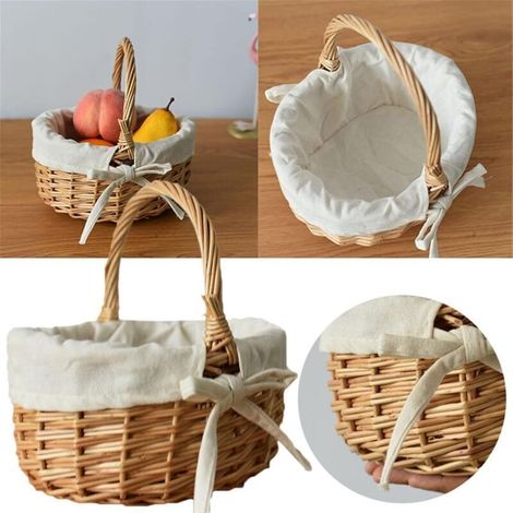 Panier en Osier avec Anse,Panier Pique Nique Enfant 25x30 cm Panier Picnic en Fleurs pour Pâques, Bonbons, Rangement de Jouets de Fruits et Légumes (1/5)