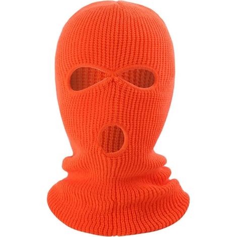 Masque intégral d'hiver, cagoule à trois trous, bonnet tricoté, cache-cou - Orange fluo (1/5)