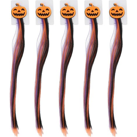 5 mèches de cheveux colorées, accessoires Halloween décoratifs et élégants pour fille, femme et Citrouille (1/5)