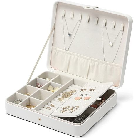 Boîte à bijoux, grande boîte à bijoux en cuir, coffret de rangement pour boucles d'oreilles, colliers et autres bijoux, boîte à bijoux pour femme (1/5)