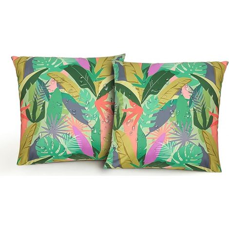 Set of 2 Cushion Covers 45 x 45 cm, Waterproof Outdoor Cushion Covers, Square Pillowcases for Sofa, Living Room, Bedroom, Garden, Indoor and Outdoor Decoration
