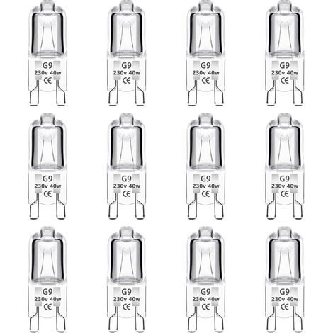 12er-Pack G9-Halogenlampen, 40 W, 230 V, dimmbar, 0–100 %, 480 lm, warmweiß (2700 K), G9-Sockel, flimmerfrei, für Backöfen, Kronleuchter, Gartenleuchten und Schrankbeleuchtung