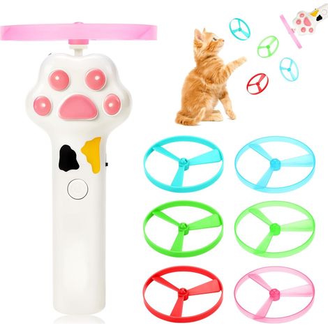 Cat Fetch Jouets Interactif Volants pour Chat avec 6 Disques Ensembles de Jouets Jeu en Hélicoptère Volant pour Chats et Enfants, Cadeaux Amusants pour Chats et Petits Chiens (1/5)