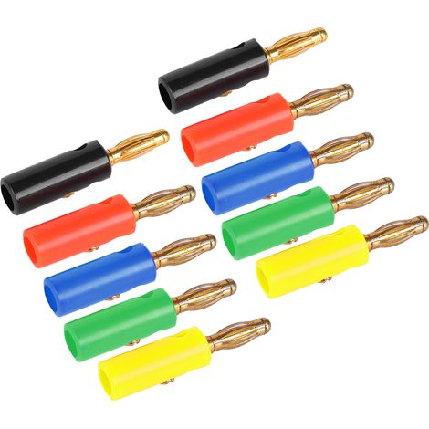 Lot de 2 fiches bananes U54 4 mm en forme de lanterne, plaquées or, avec vis de fixation, rouge, noir, jaune, vert, bleu (1/5)