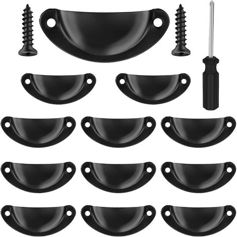 Poignées de tiroir vintage, poignées de meubles traditionnelles en forme de demi-lune, poignées de placard, lot de 12, noires (1/5)