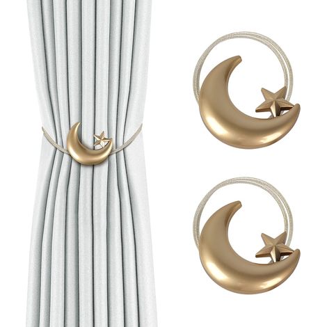 CSPARKV 2 Pieces Magnetic Curtain Tiebacks Metal Curtain Buckles for Home Office Living Room Bedroom Decoration,Gold Star Moon (1/5)
