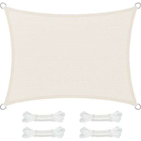 Sonnensegel 3 x 4 m, Sonnenschutz aus HDPE-Gewebe, atmungsaktiv, wasserdurchlässig, für Terrasse, Garten, Balkon, Camping, rechteckig, konkav, 2 m Seile, Beige GSS34IVV1 (1/5)