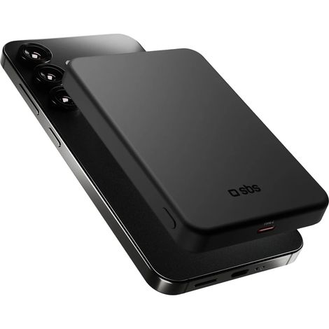 Batería externa SBS Mag Power Qi2 de 5000 mAh compatible con MagSafe - Negra