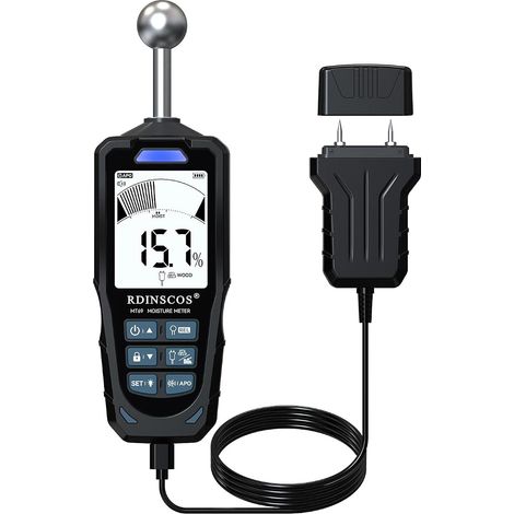 Testeur Humidité 2 en 1 à Sondes Sphérique et à Aiguilles – Humidimètre pour Bois, Mur, Béton et Plâtre, Écran LCD, Détection 20-40 mm, Alarme Sonore (1/5)