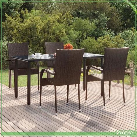 Ensemble à manger de jardin - FAFEICY - 3156660 - Résine tressée - Verre trempé 160x80x74 cm - 4 chaises empilables (1/4)