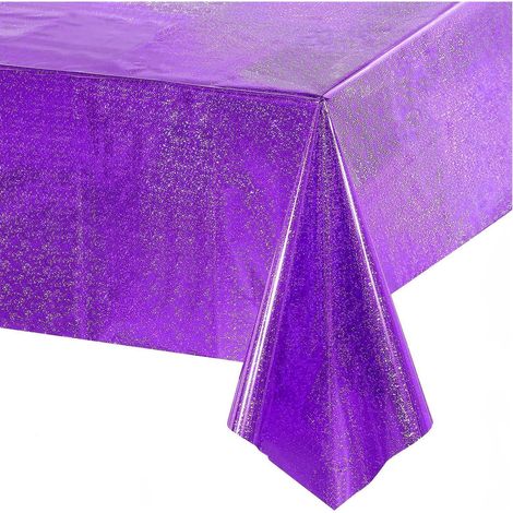 Nappe de fête violette pailletée 137x274cm - Nappe jetable en aluminium pour anniversaires & soirées à thème