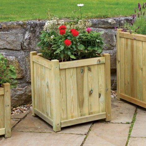 Zest Holywell Medium Wooden Square Garden Planters Flowers (1/3)