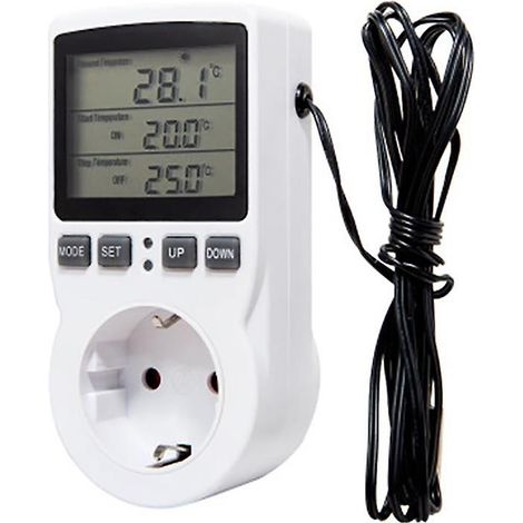 Digitaler Temperaturregler mit EU-Stecker, Thermostat, Zeitschaltuhr, Sensor und Sonde für Heizung und Kühlung [DB] weiß (1/3)