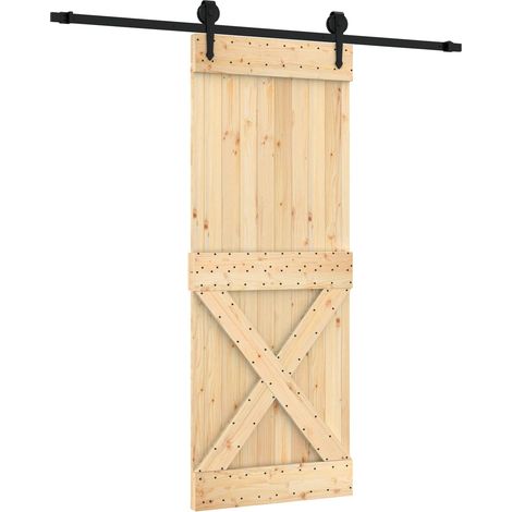 Schiebetür Natürlich und Schwarz 80 x 210 cm Massivkiefer vidaXL