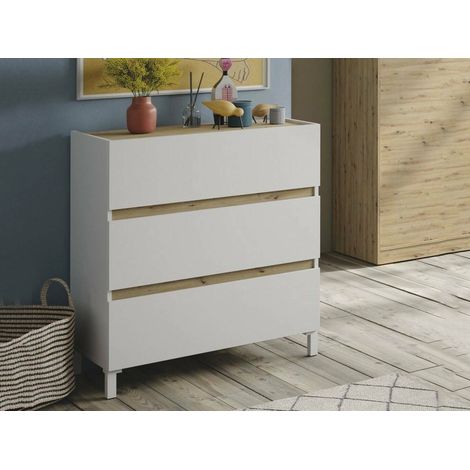 Dmora - Cassettiera Teddy, Settimino multiuso, Comò camera da letto, Mobile con cassetti, 79x41 h91 cm, Bianco e Rovere Nodi (1/5)