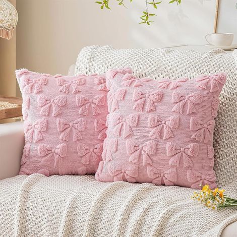 Set mit 2 rosa Plüsch-Kissenbezügen (45 x 45 cm), dekorativ und weich, im Bohemian-Stil, für Sofa, Wohnzimmer, Schlafzimmer, Büro oder Balkon. (1/5)