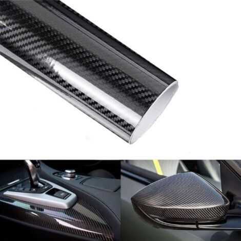 Rouleau d'enveloppe de vinyle en fibre de carbone 6D noir 300 x 30 cm, film d'emballage de voiture super brillant avec technologie de dégagement d'air sans bulles, extérieur intérieur de mot