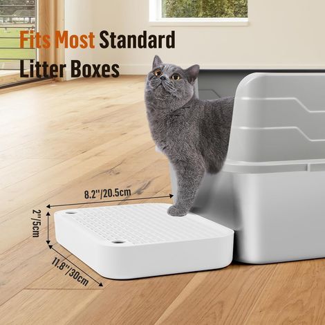 Kalolary Rampe de litière pour Chat avec Couche filtrante - Marches antidérapantes pour litière - Idéal pour Les Chats de Petite et Moyenne Taille (Blanc Plat) (1/4)