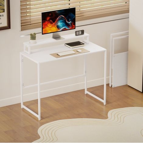 MEUBLIV Scrivania pieghevole 100 x 48 cm bianca – supporto monitor rimovibile, salvaspazio (1/5)